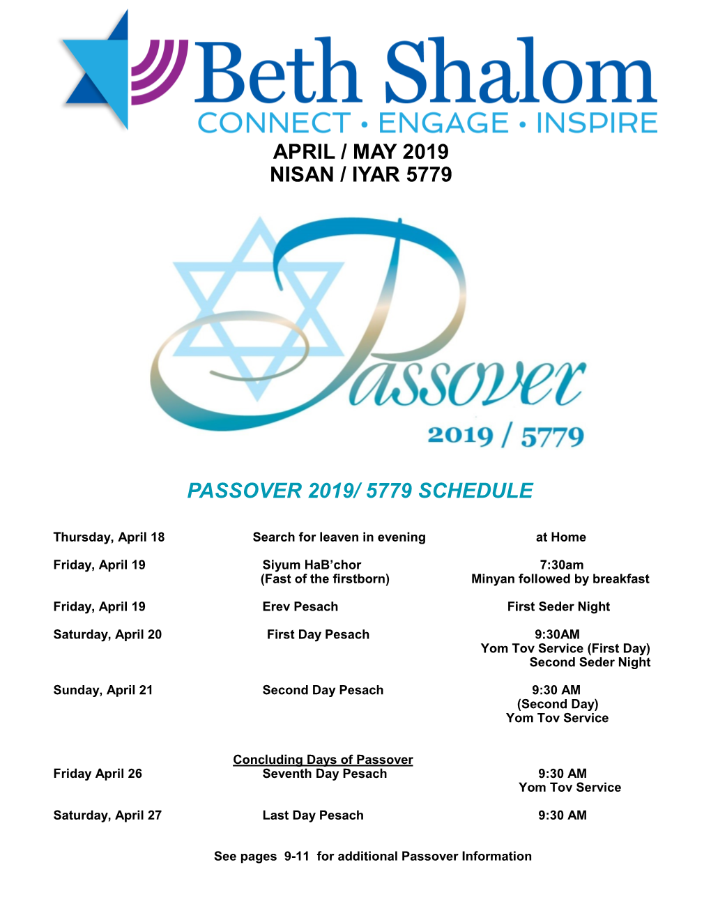 April / May 2019 Nisan / Iyar 5779 Passover 2019