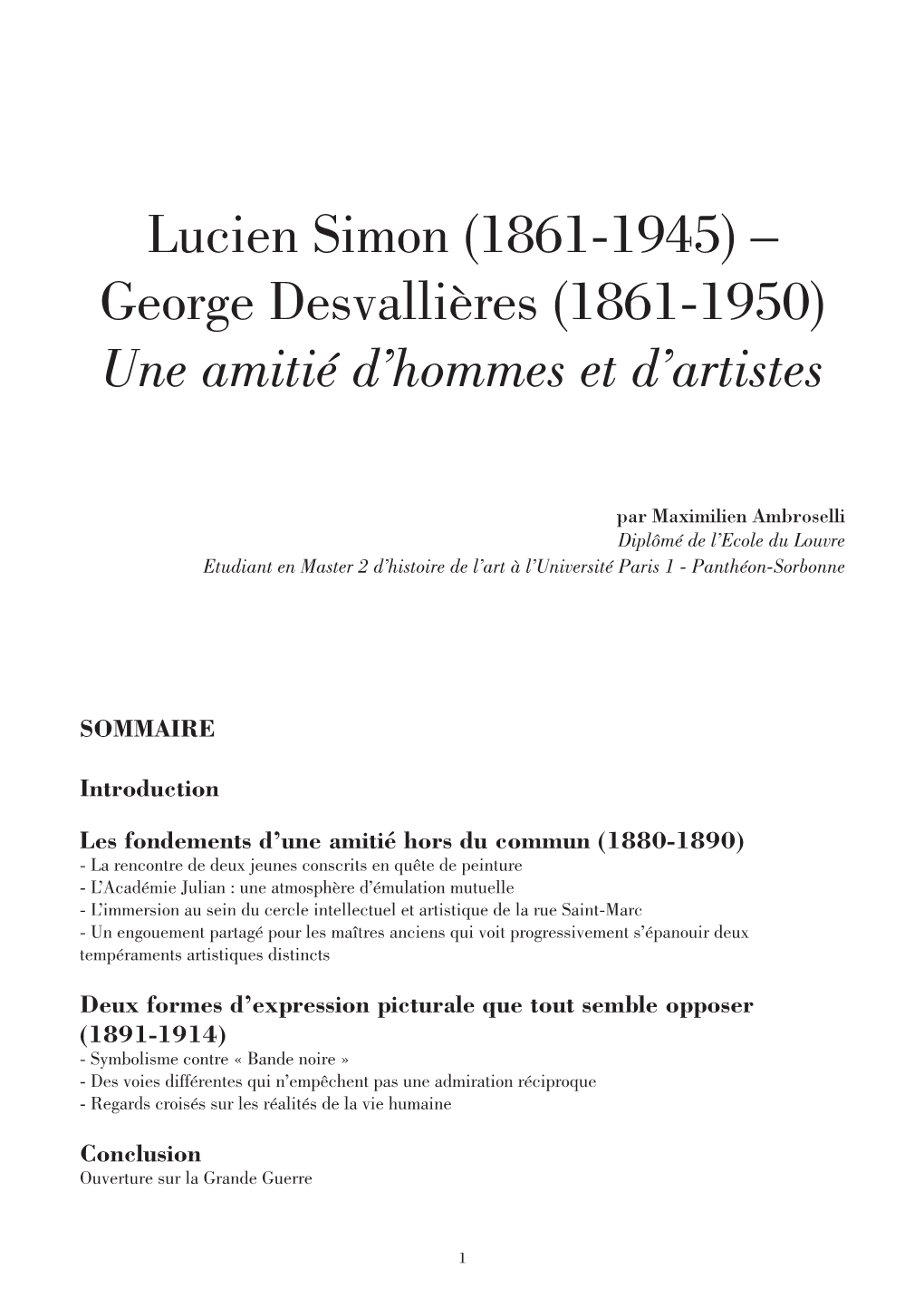 George Desvallières (1861-1950) Une Amitié D'hommes Et D'artistes