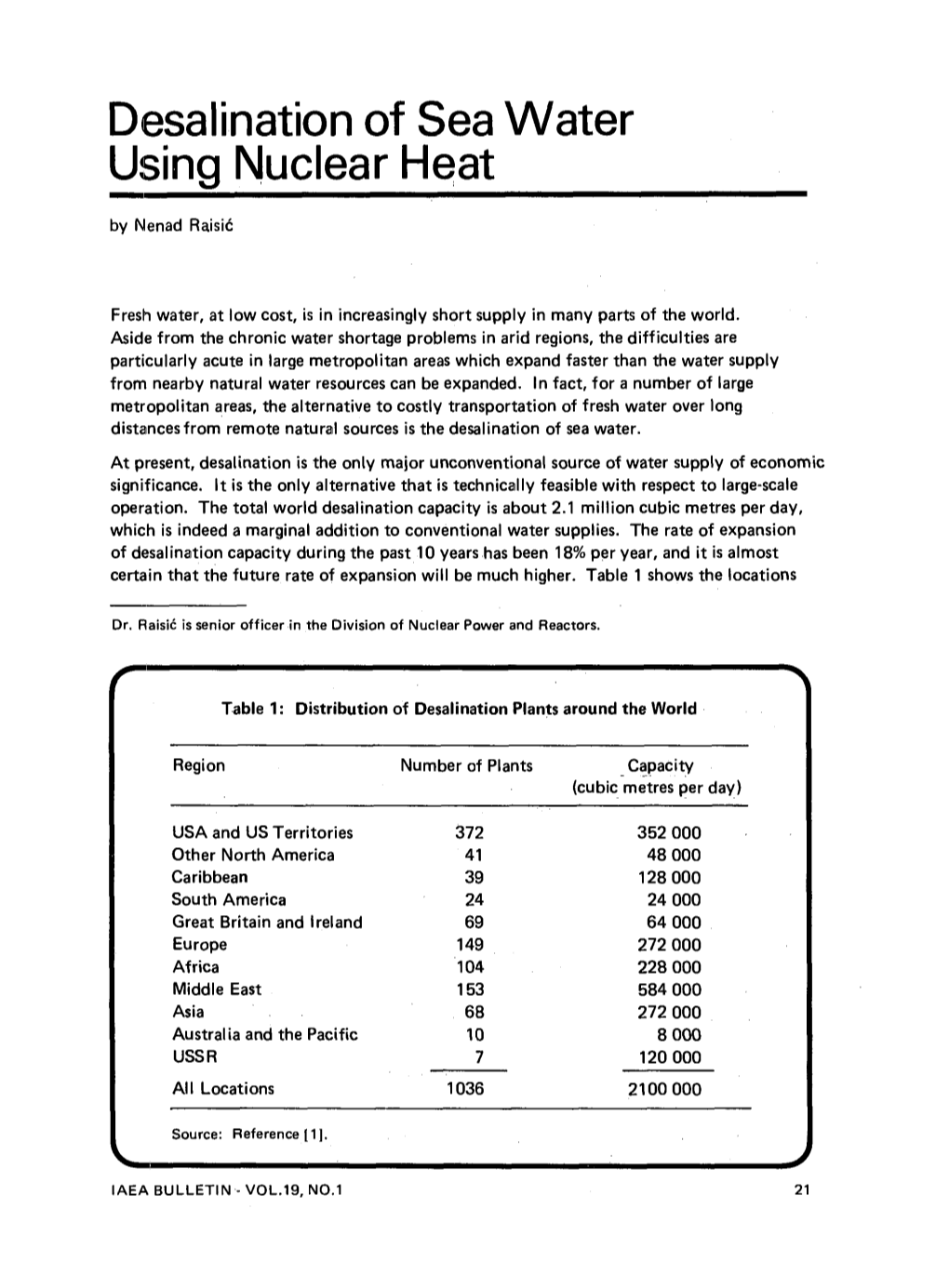 Desalination of Sea Water Using Nuclear Heat by Nenad Raisic