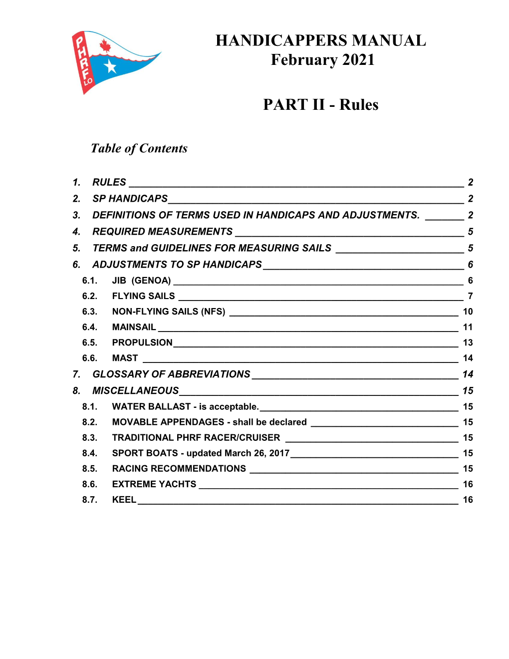 HANDICAPPERS MANUAL February 2021 PART II