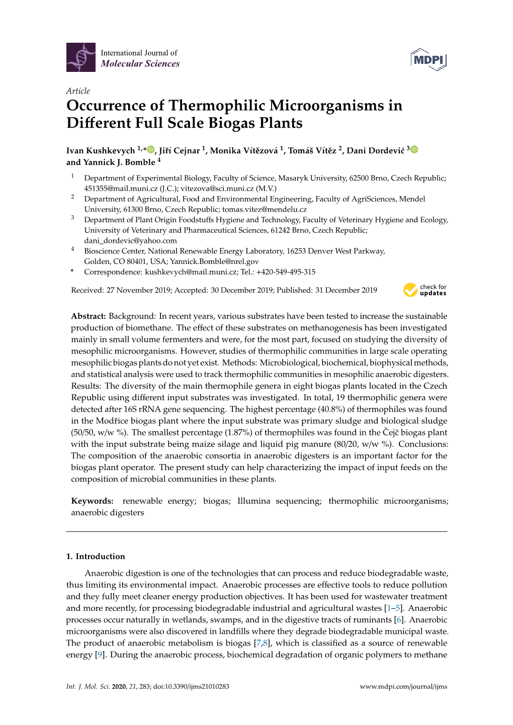 Occurrence of Thermophilic Microorganisms in Different Full