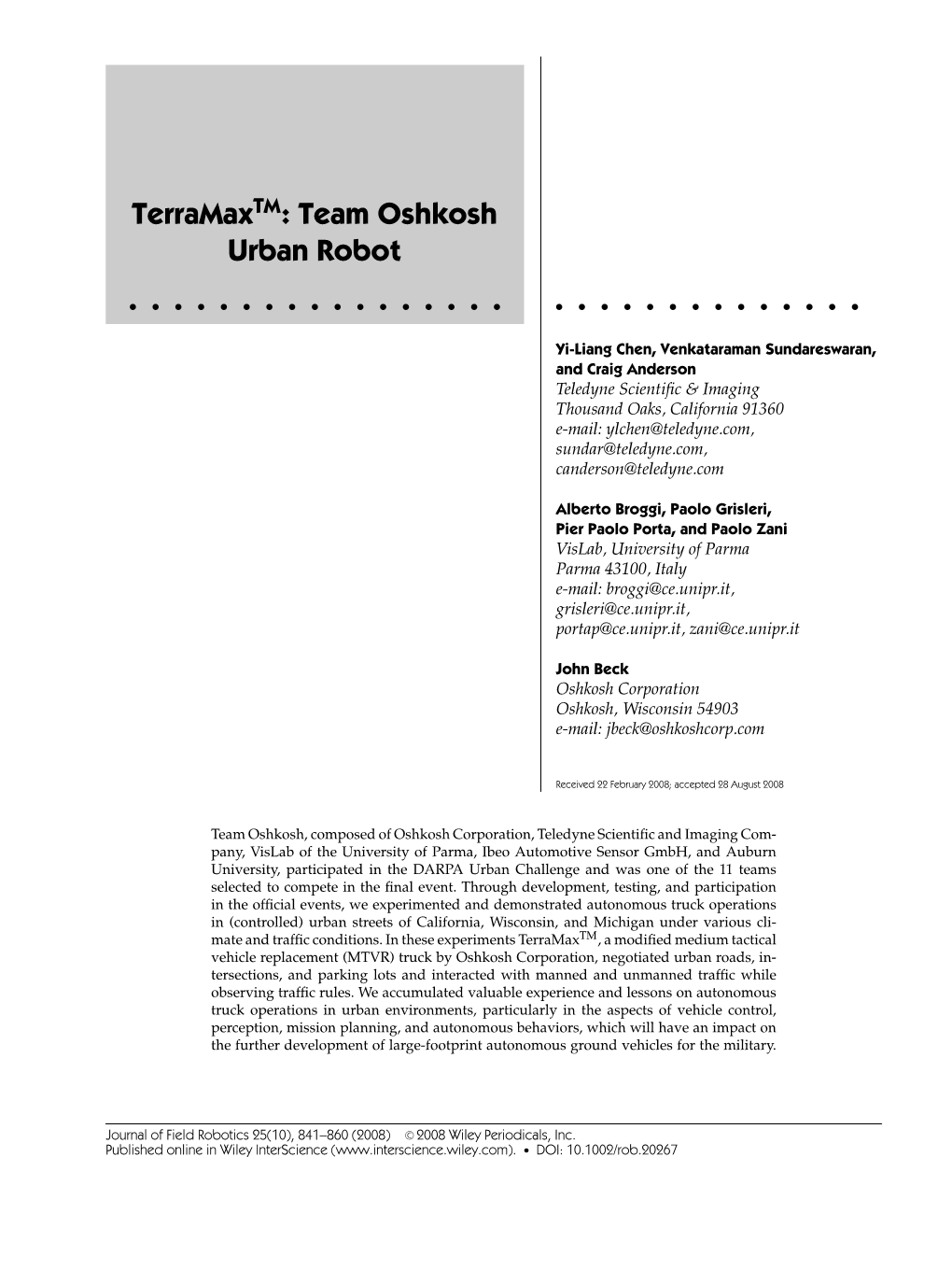 Terramax[Trade]: Team Oshkosh Urban Robot