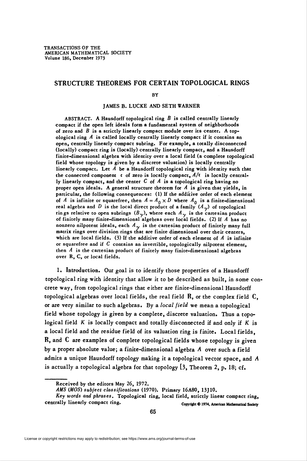 Structure Theorems for Certain Topological Rings