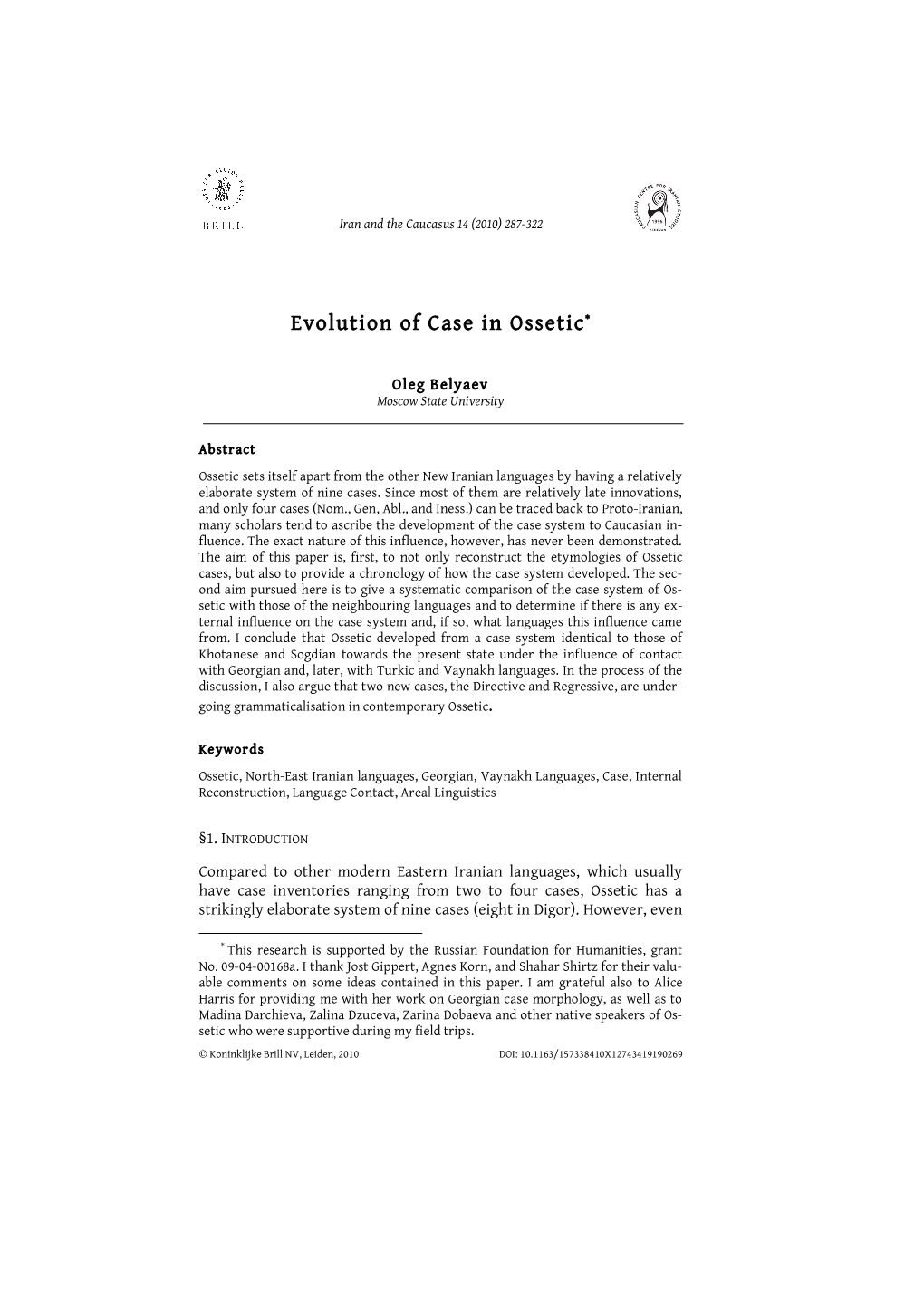 Evolution of Case in Ossetic*