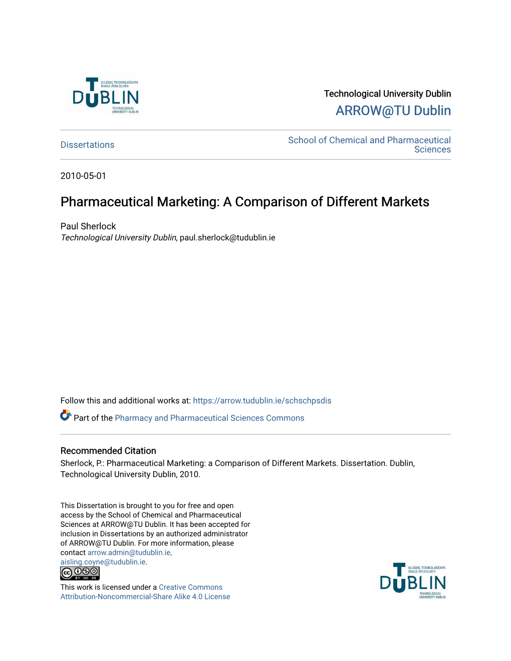 Pharmaceutical Marketing: a Comparison of Different Markets