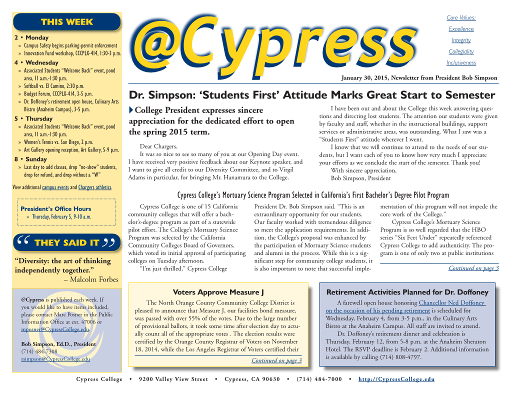 January 30, 2015, @Cypress Newsletter