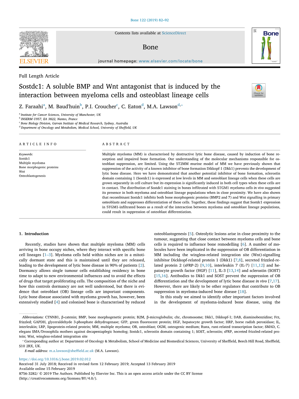 Sostdc1 a Soluble BMP and Wnt Antagonist That Is Induced by the Interaction Between Myeloma Cells and Osteoblast Lineage Cells