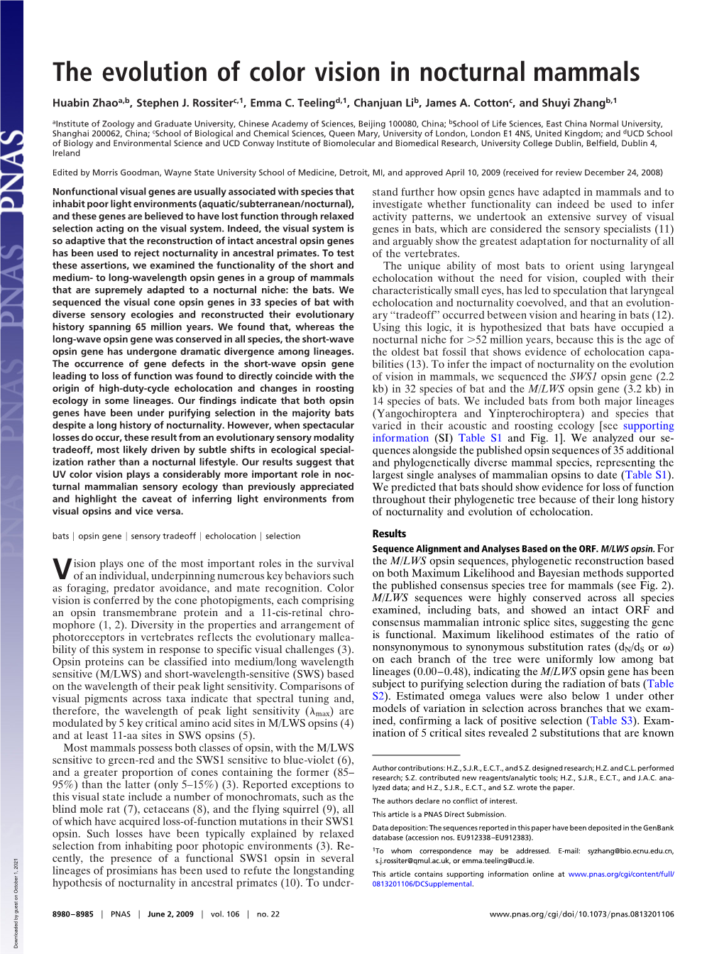 The Evolution of Color Vision in Nocturnal Mammals