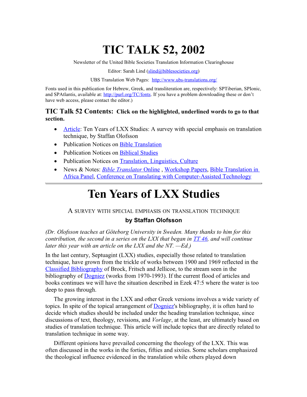 Newsletter of the United Bible Societies Translation Information Clearinghouse