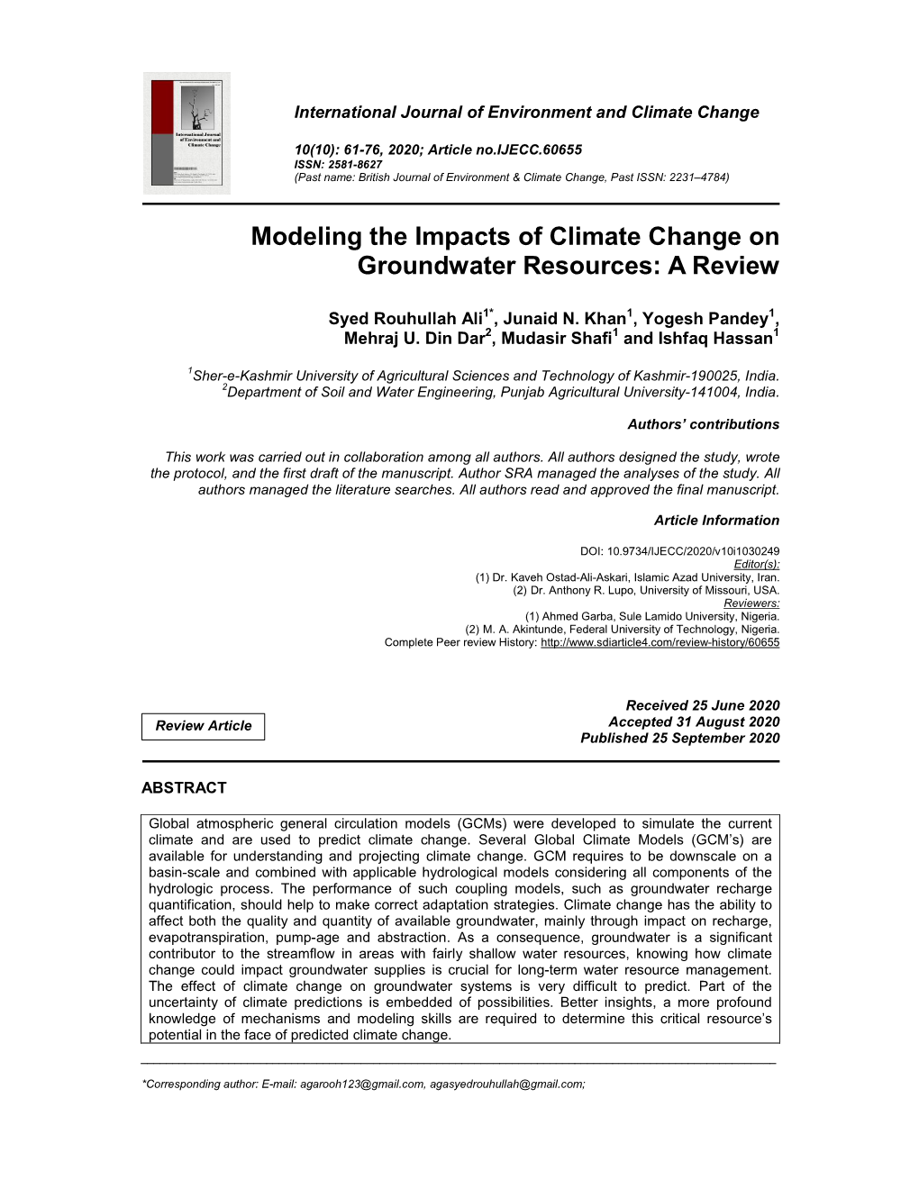 Modeling the Impacts of Climate Change on Groundwater Resources: a Review