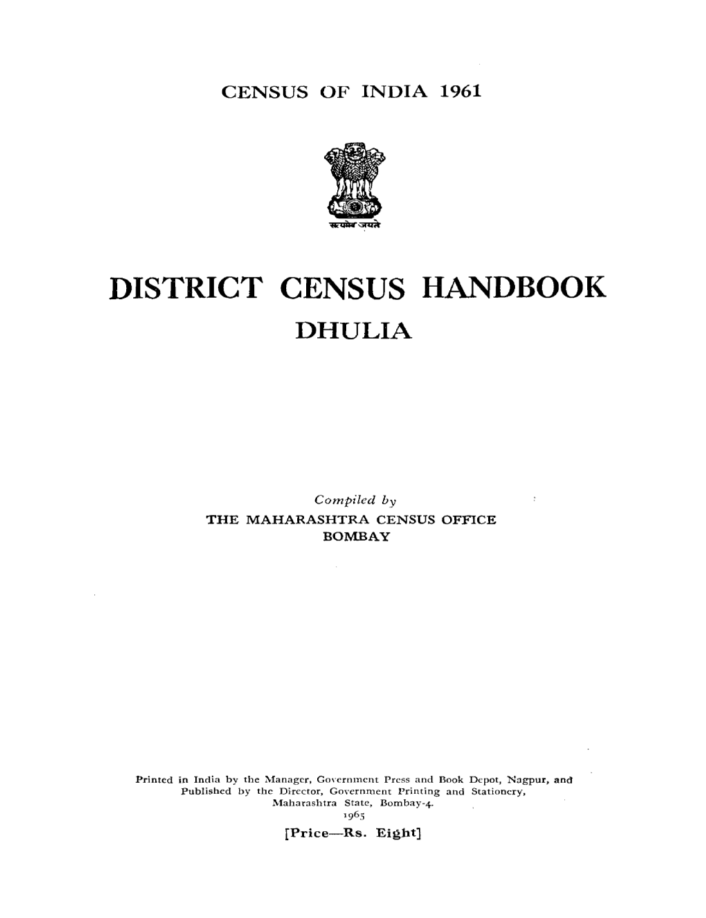 District Census Handbook, Dhulia