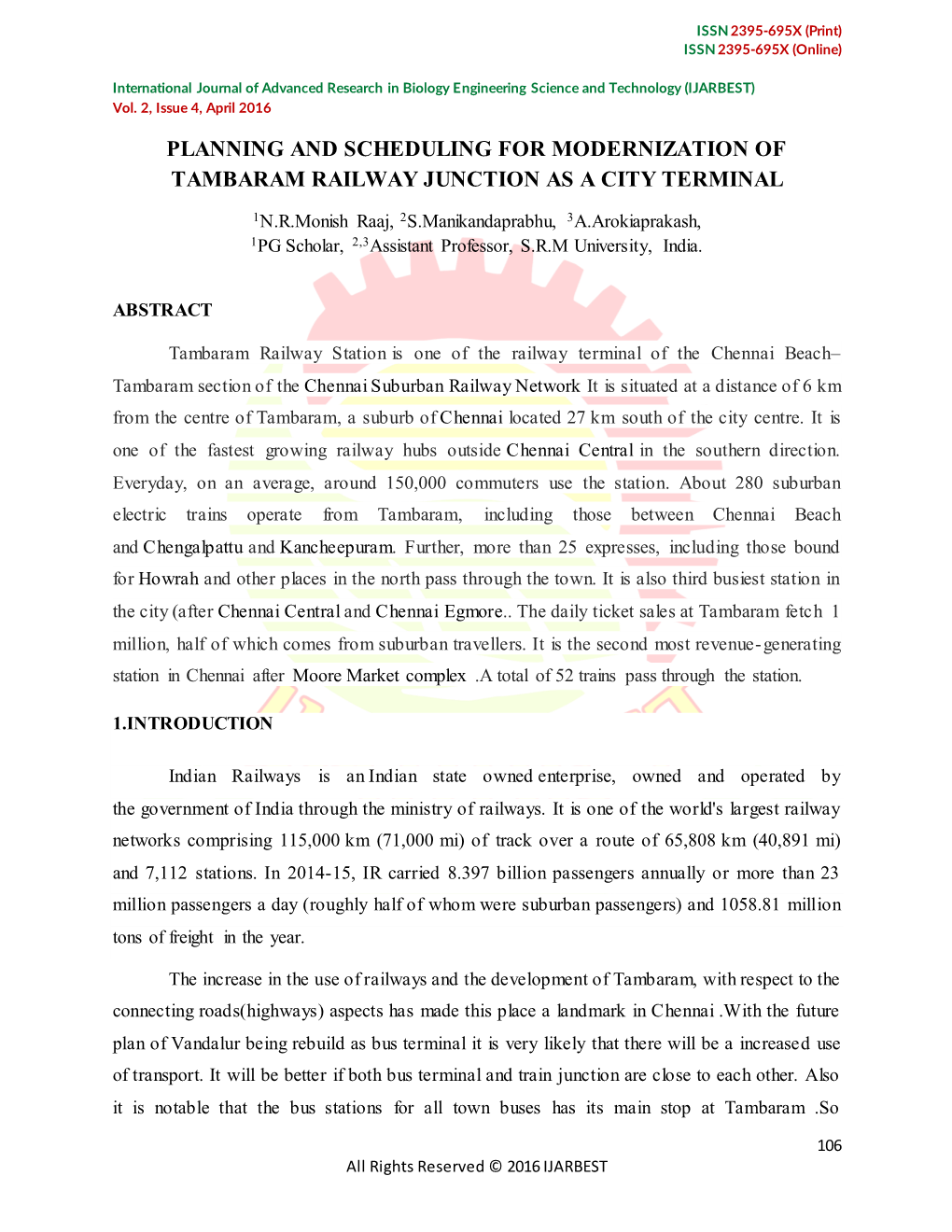 Planning and Scheduling for Modernization of Tambaram Railway Junction As a City Terminal