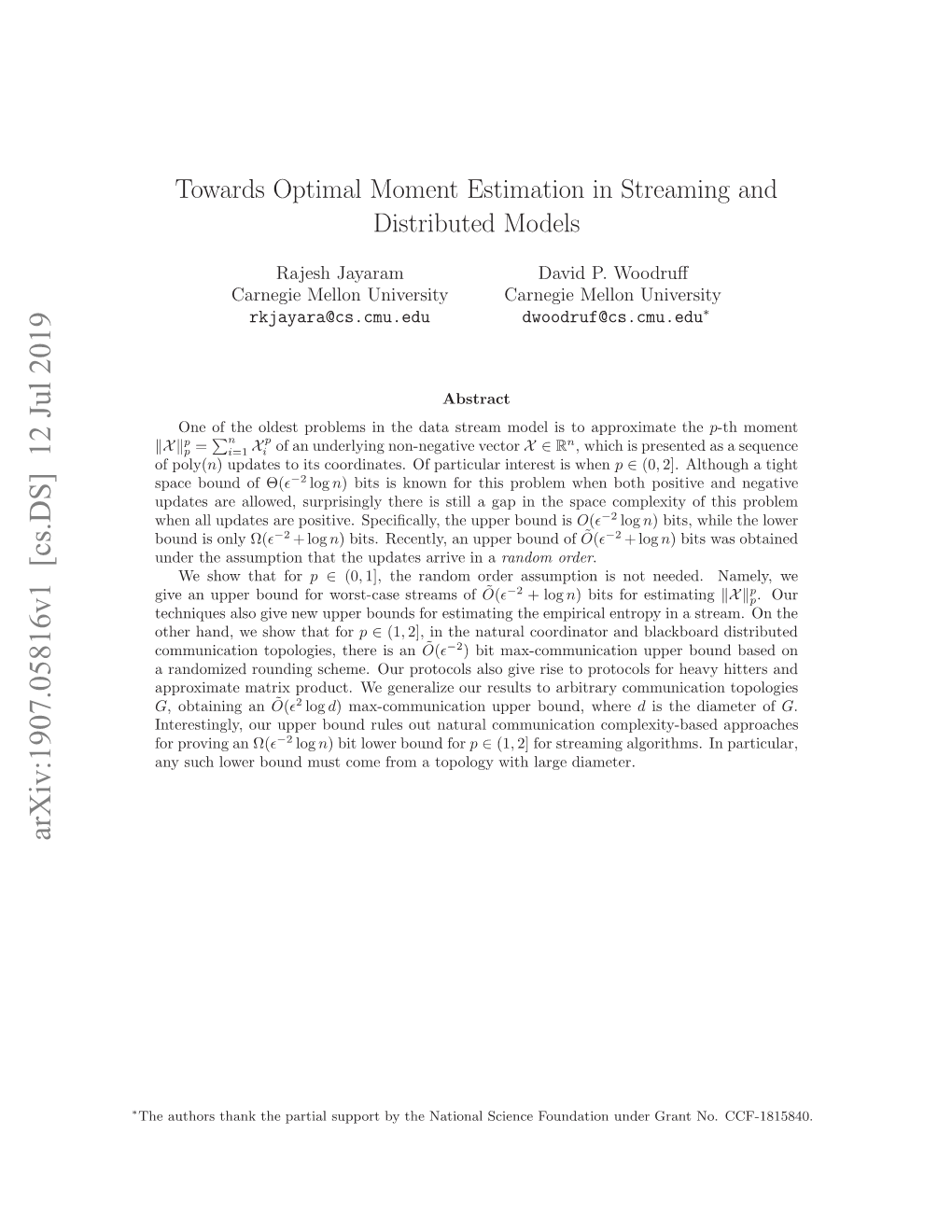 Towards Optimal Moment Estimation in Streaming and Distributed Models