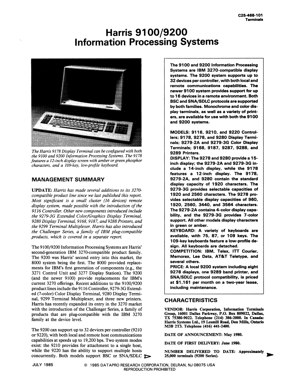 Harris 9100/9200 Information Processing Systems