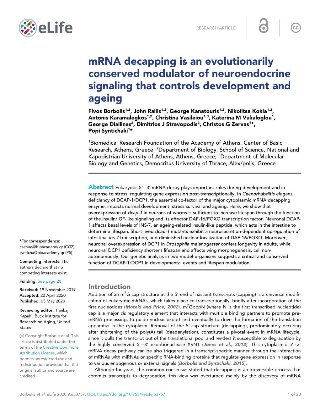 Mrna Decapping Is an Evolutionarily Conserved Modulator of Neuroendocrine Signaling That Controls Development and Ageing