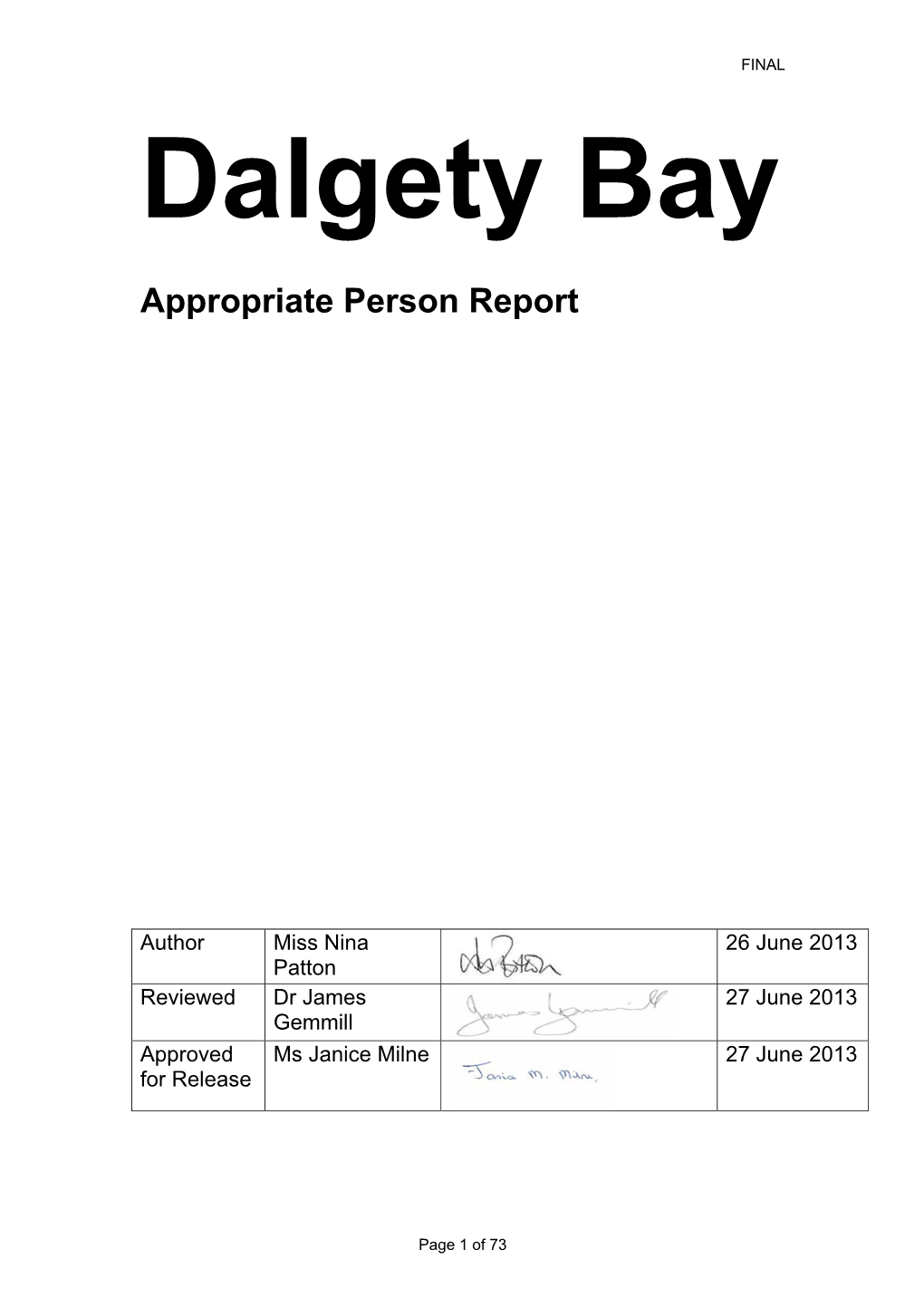 Dalgety Bay Appropriate Person Report