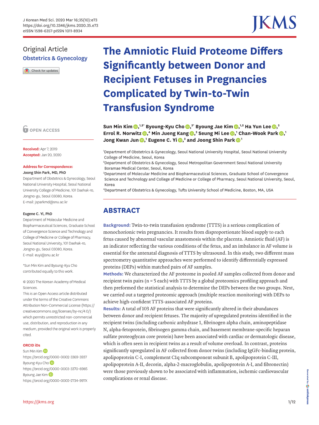 The Amniotic Fluid Proteome Differs Significantly Between Donor And