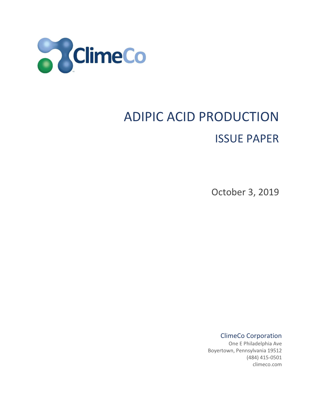 Adipic Acid Production Issue Paper