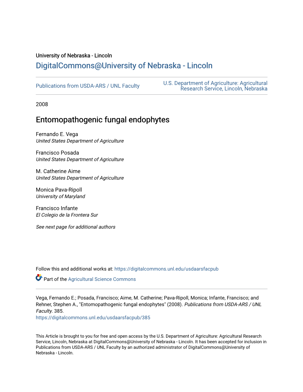 Entomopathogenic Fungal Endophytes