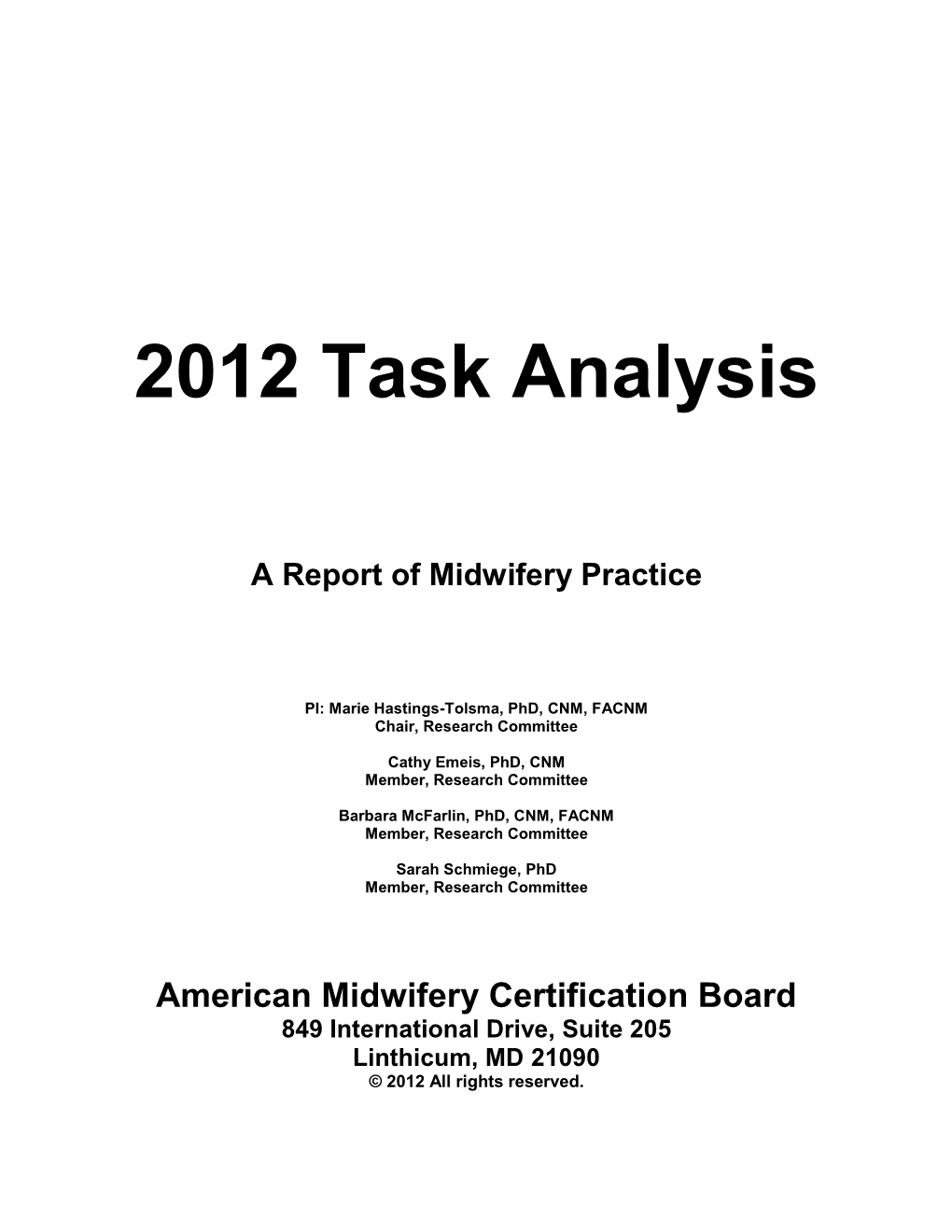 2012 Task Analysis