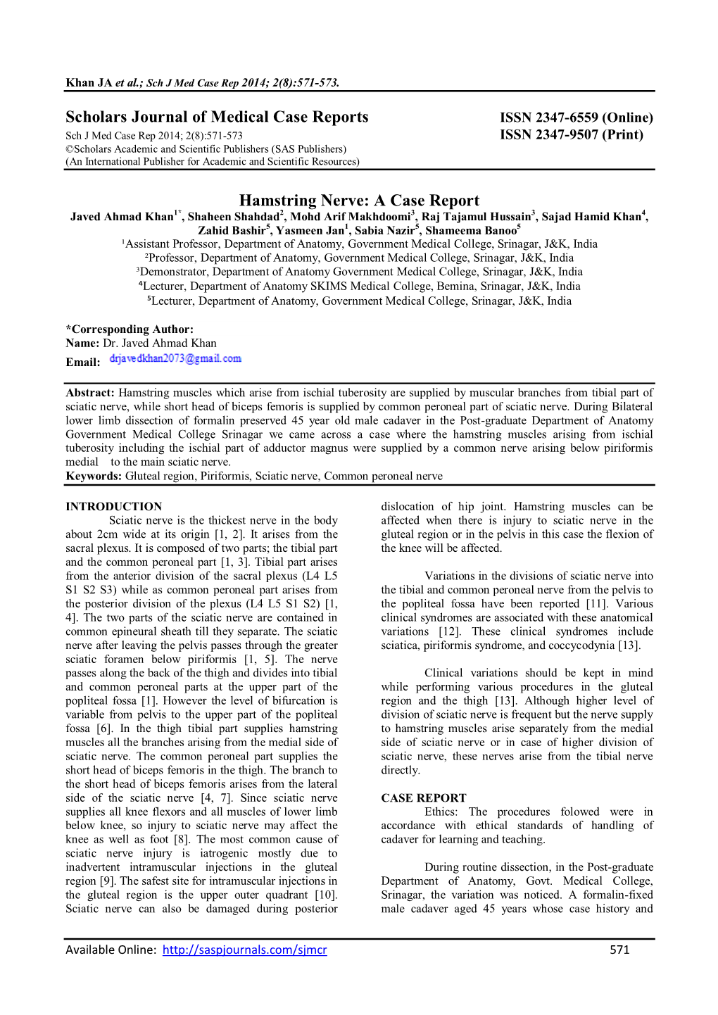 Scholars Journal of Medical Case Reports Hamstring Nerve