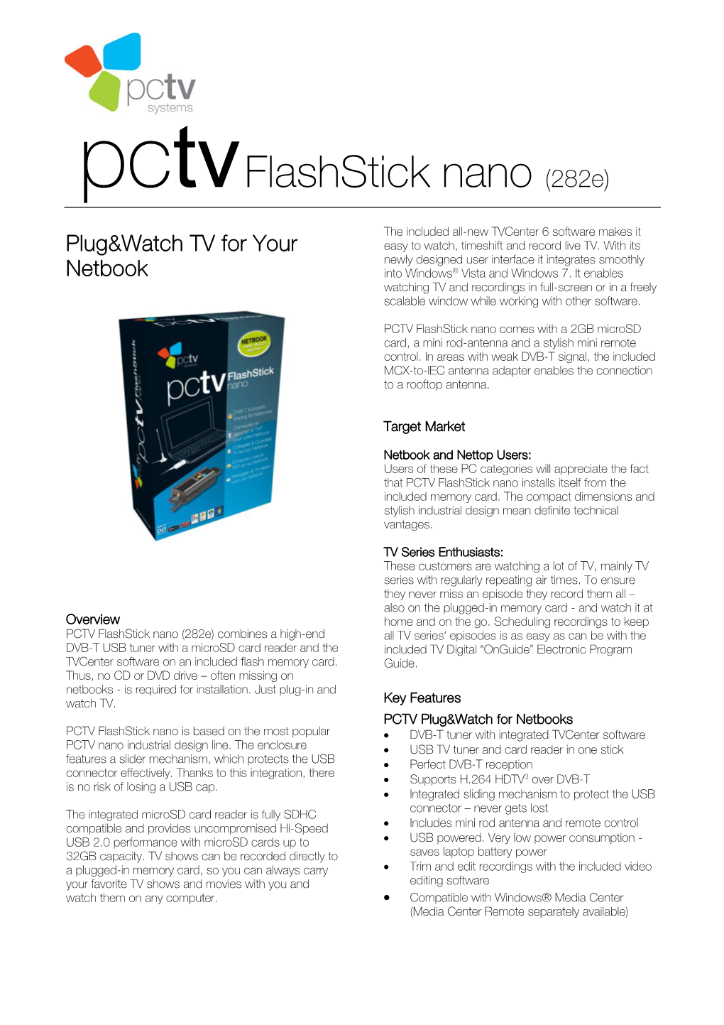 Product Profile PCTV Flashstick Nano (282E)