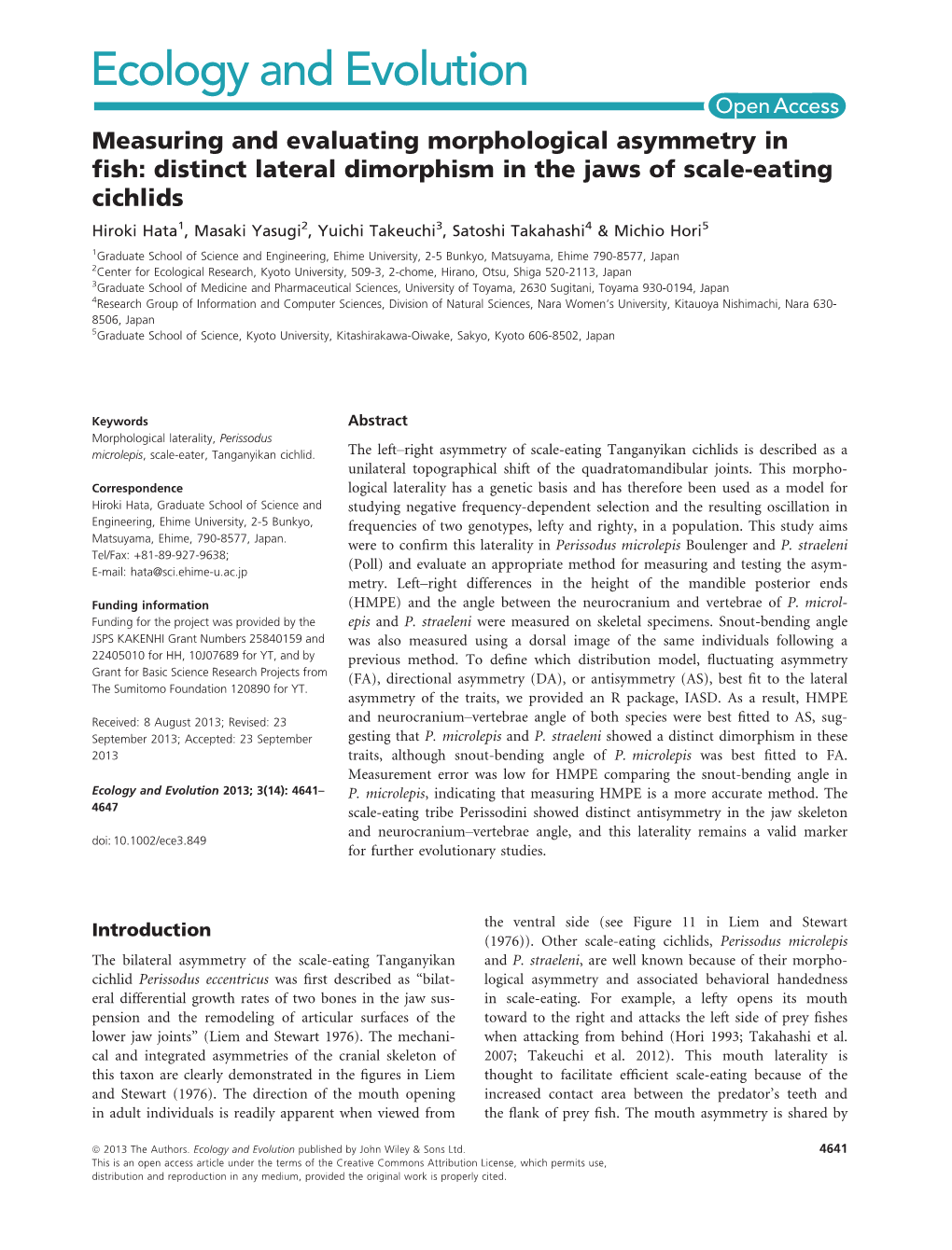 Distinct Lateral Dimorphism in the Jaws of Scaleeating Cichlids