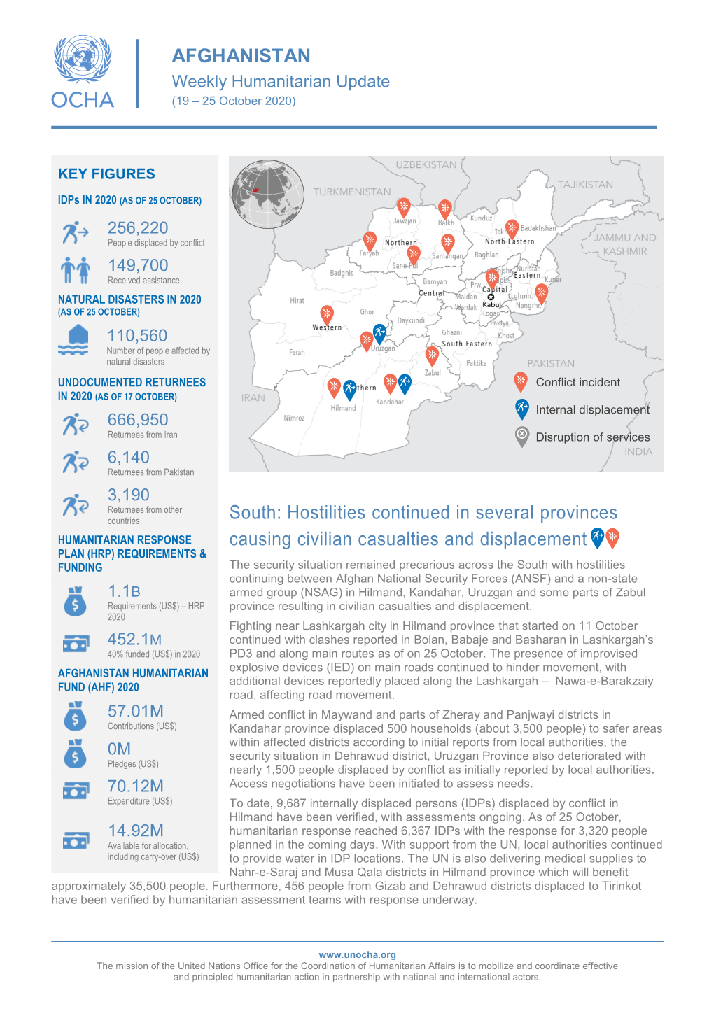 AFGHANISTAN South: Hostilities Continued in Several Provinces