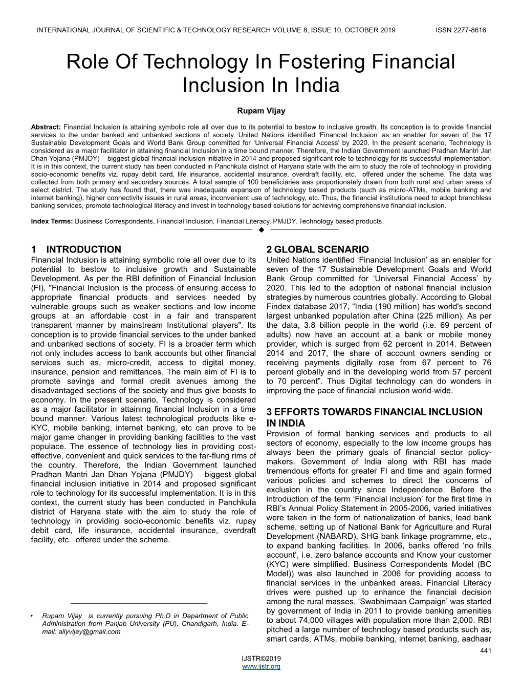 Role of Technology in Fostering Financial Inclusion in India