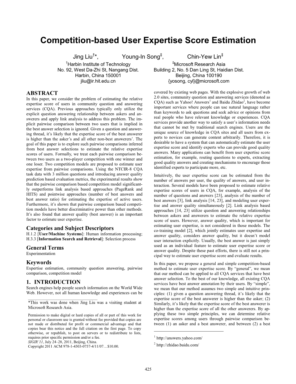 Competition-Based User Expertise Score Estimation