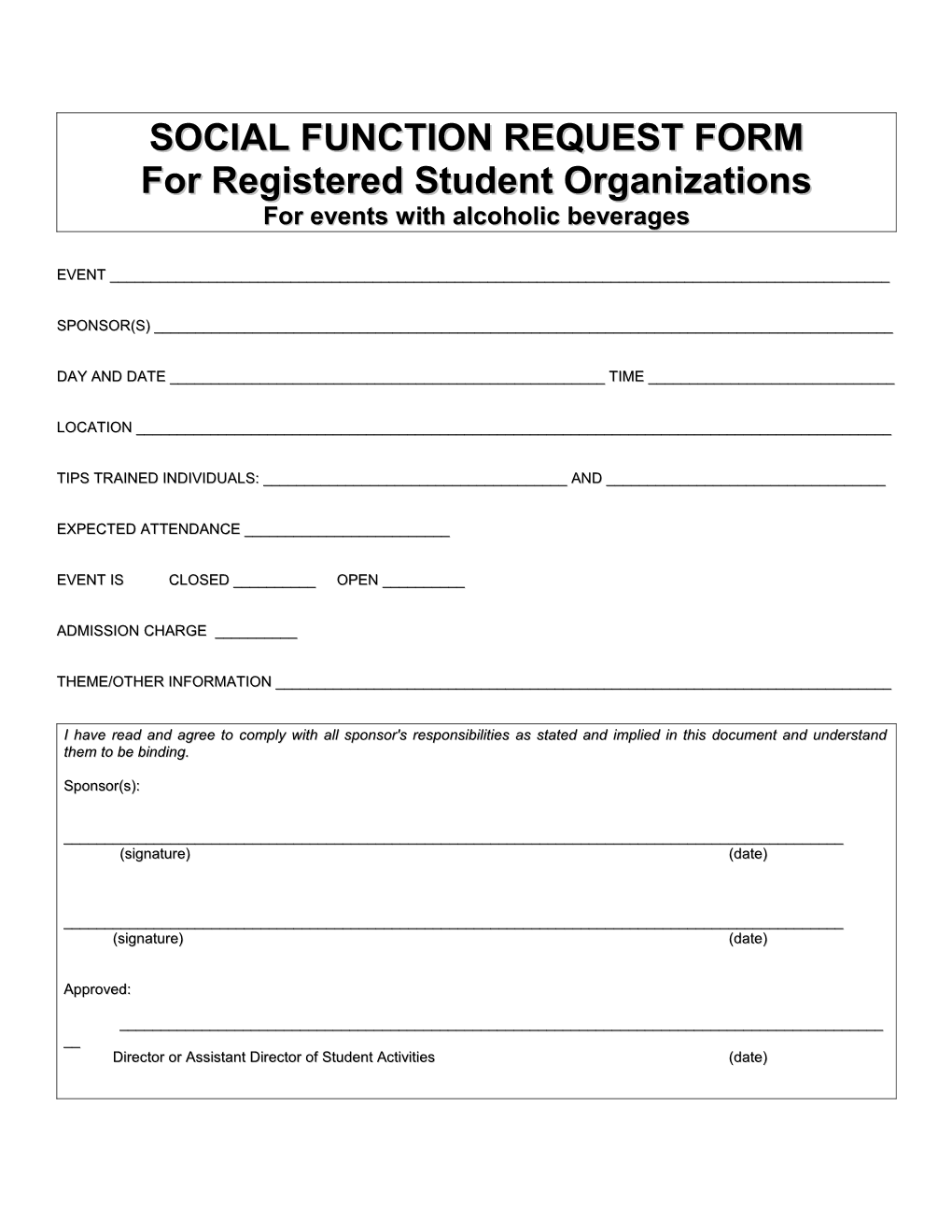 Social Function Request Form