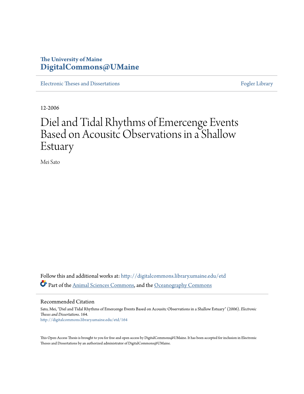 Diel and Tidal Rhythms of Emercenge Events Based on Acousitc Observations in a Shallow Estuary Mei Sato