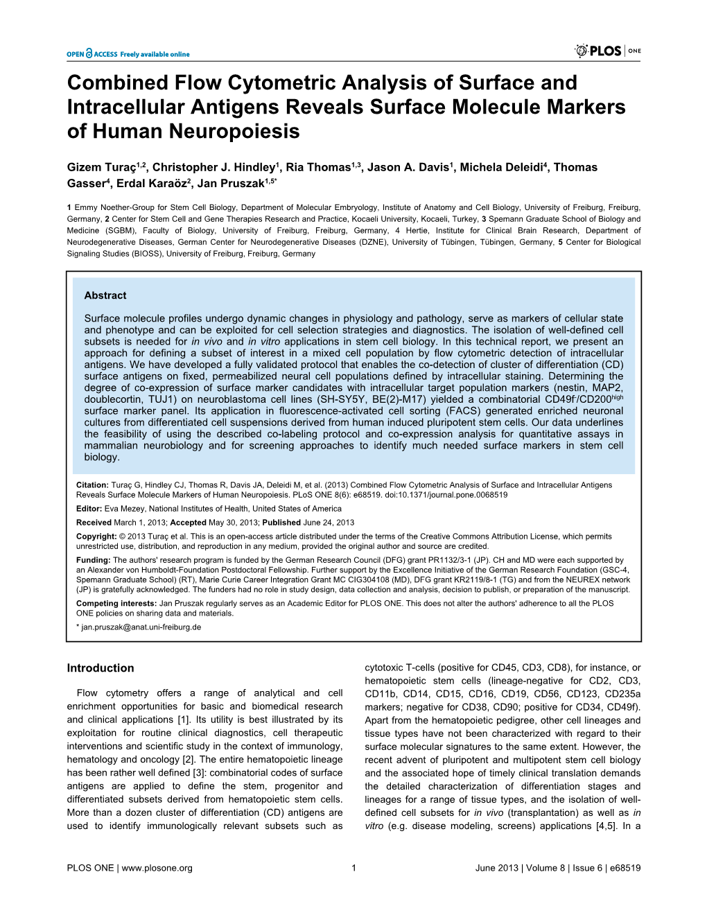 Combined Flow Cytometric Analysis of Surface and Intracellular Antigens Reveals Surface Molecule Markers of Human Neuropoiesis