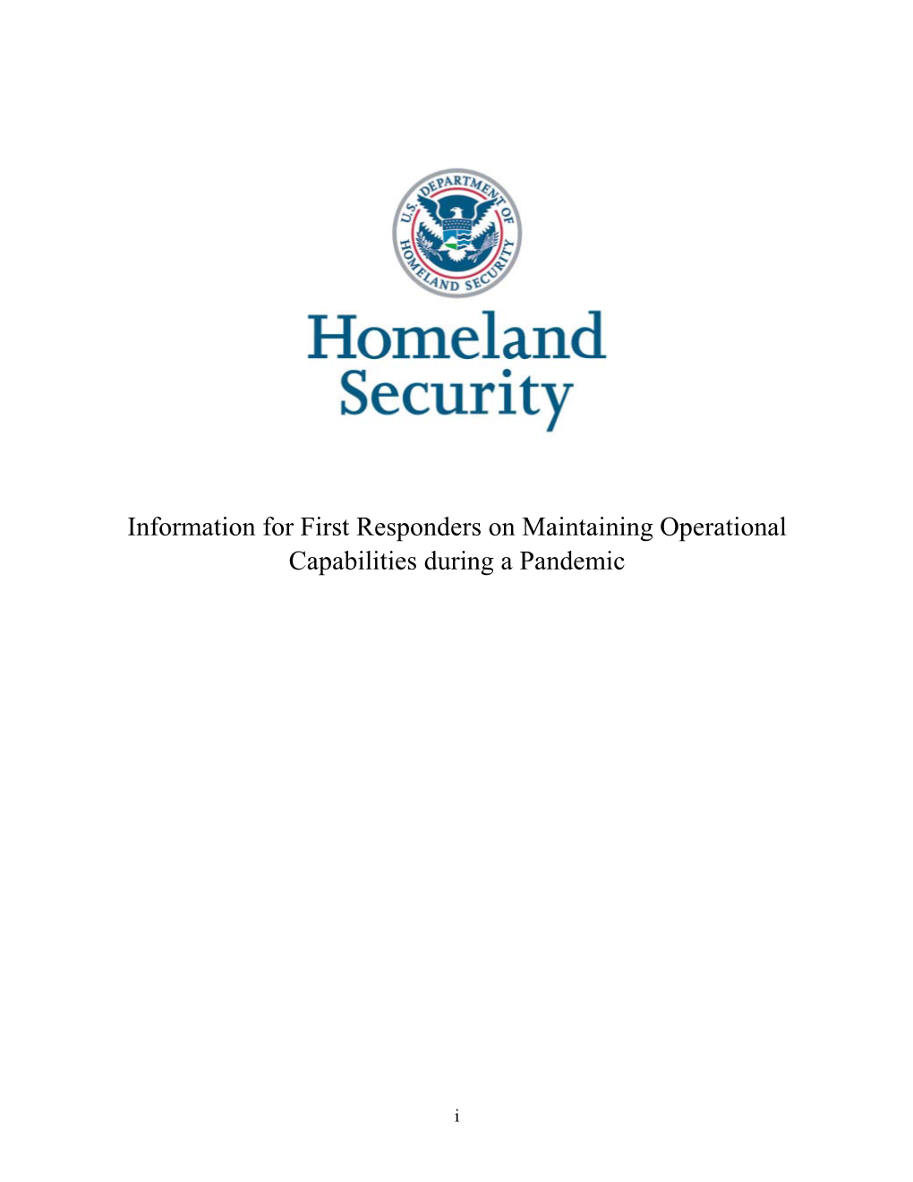 Information for First Responders on Maintaining Operational Capabilities During a Pandemic