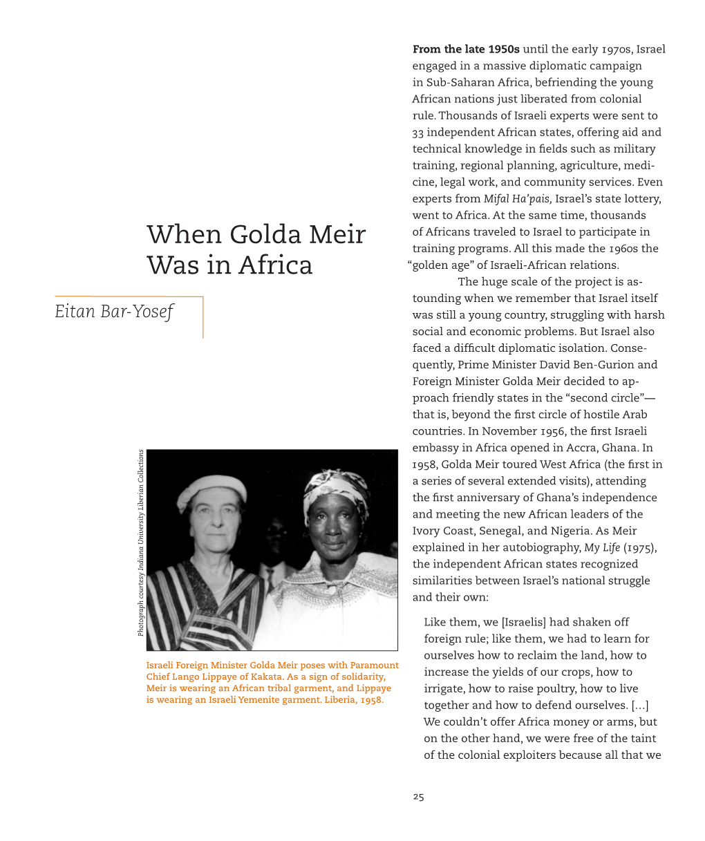 When Golda Meir Was in Africa” Israelis and Africans Depicted Meir As the (1979)