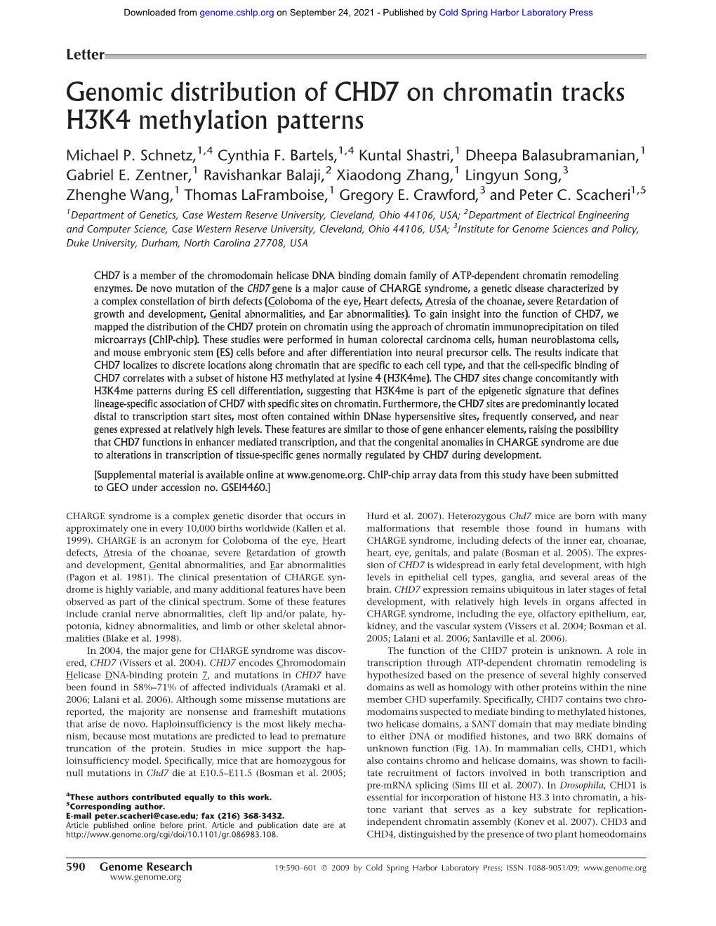 Genomic Distribution of CHD7 on Chromatin Tracks H3K4 Methylation Patterns