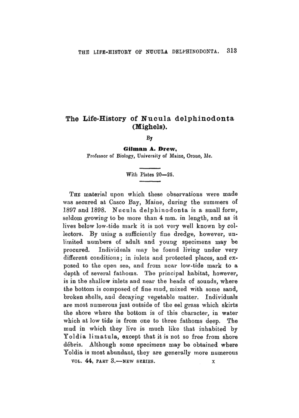 The Life-History of Nucula Delphinodonta (Mighels). by Oilman A