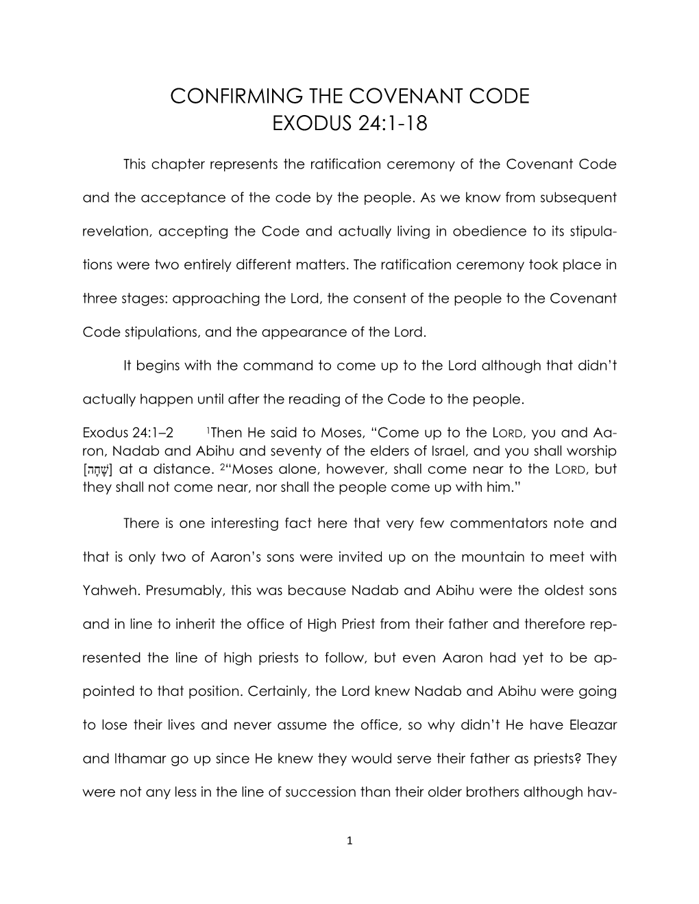 Confirming the Covenant Code Exodus 24:1-18