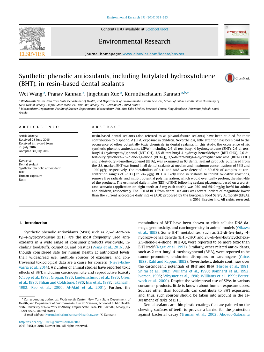 Synthetic Phenolic Antioxidants, Including Butylated Hydroxytoluene (BHT), in Resin-Based Dental Sealants