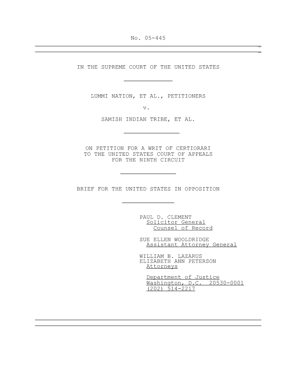 Lummi Nation V. Samish Indian Tribe. Petition for a Writ of Certiorari