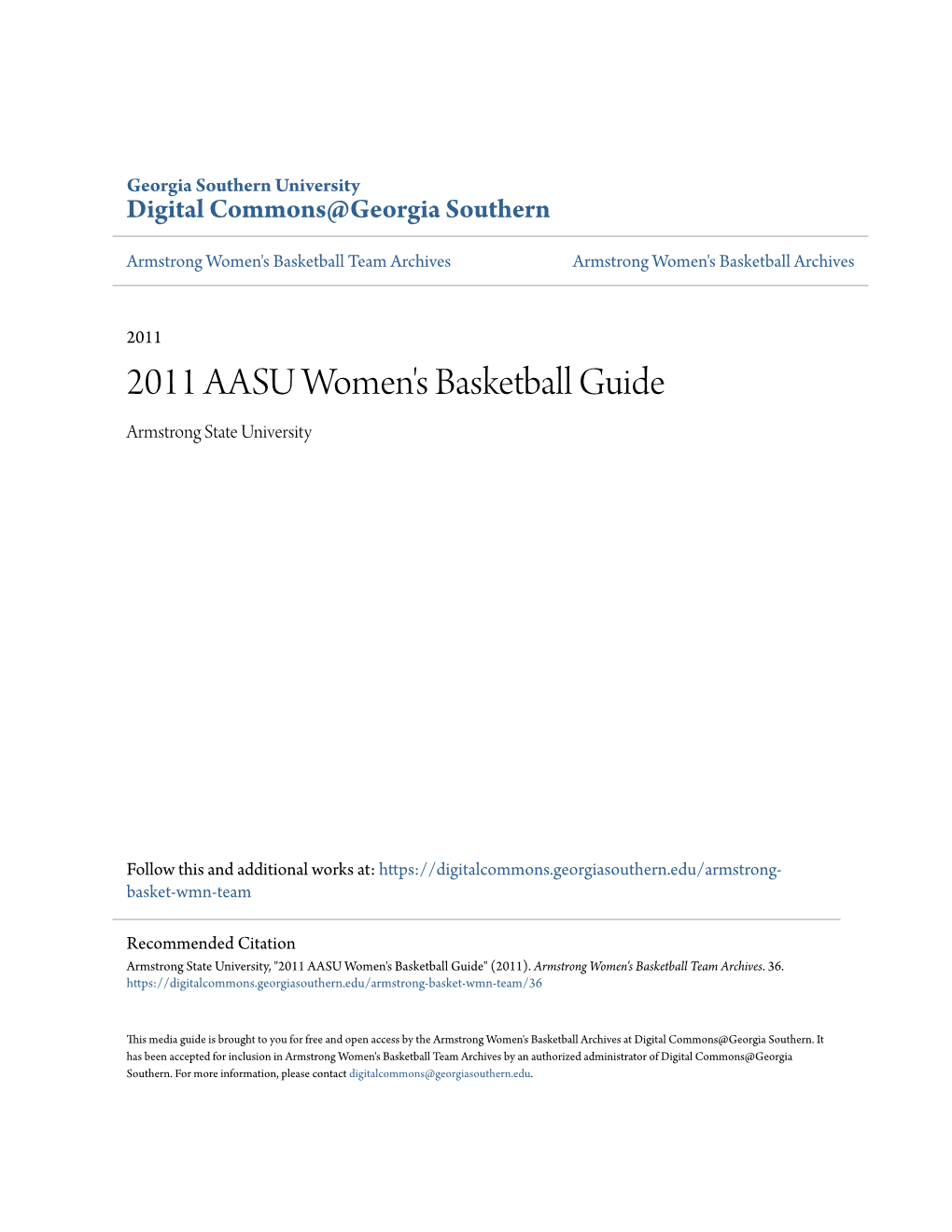 2011 AASU Women's Basketball Guide Armstrong State University