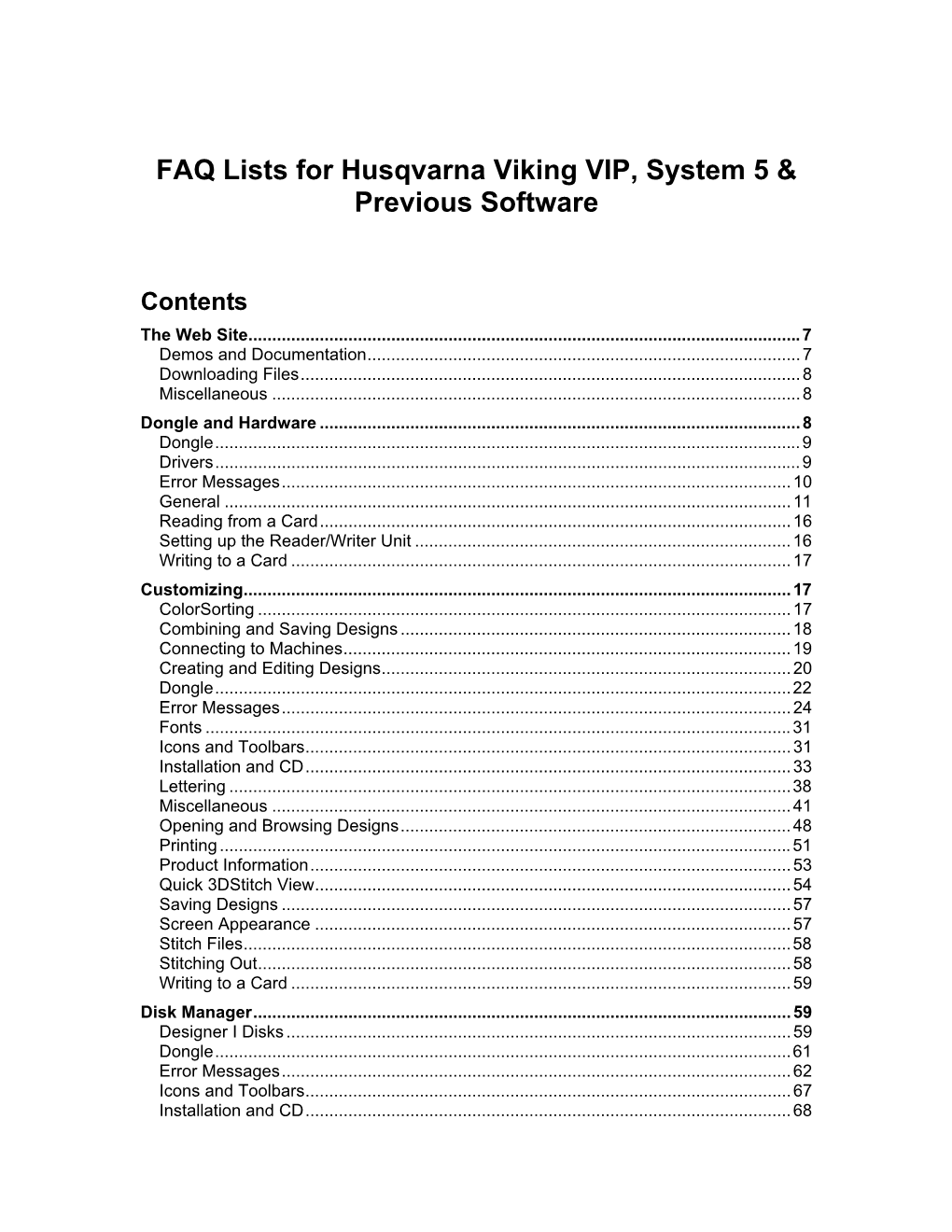 FAQ Lists for Husqvarna Viking Software