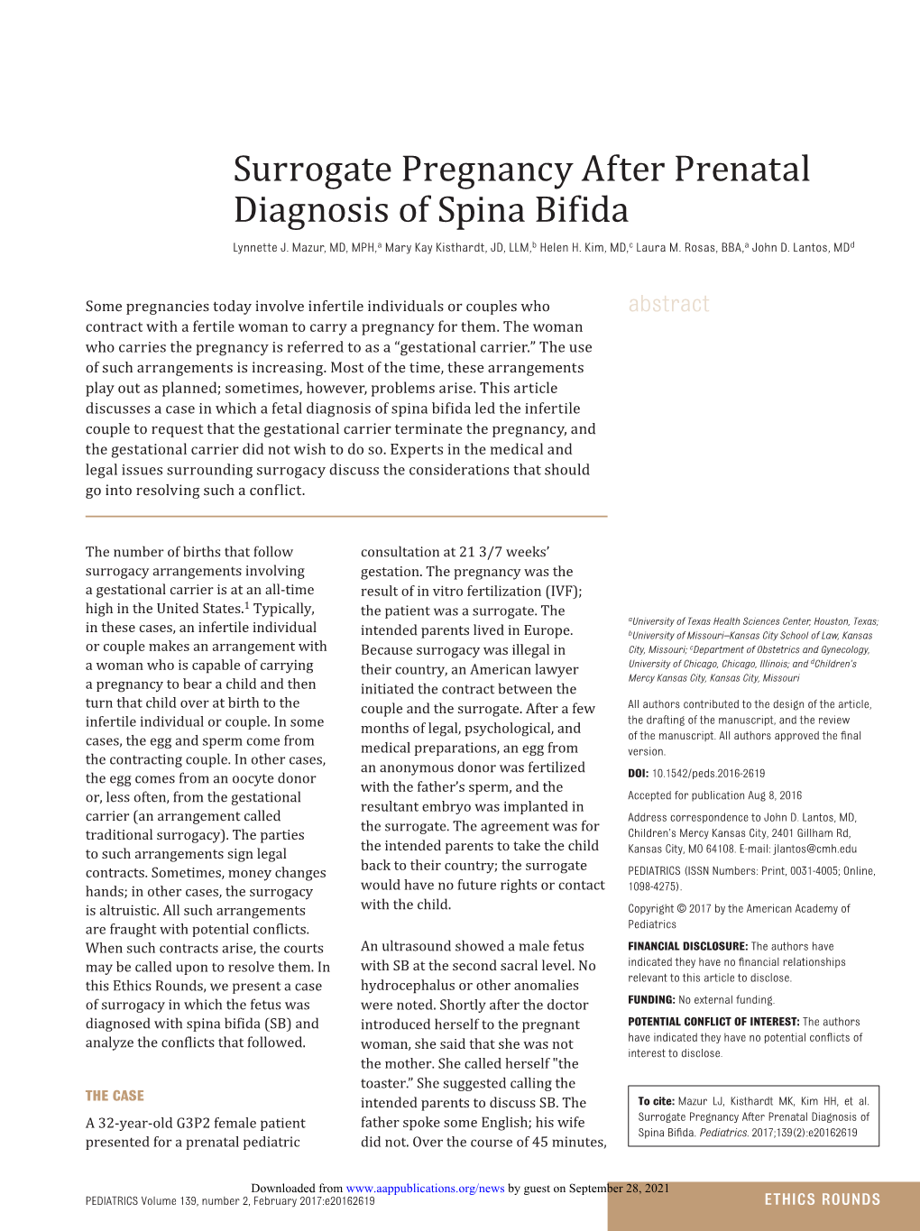 Surrogate Pregnancy After Prenatal Diagnosis of Spina Bifida Lynnette J