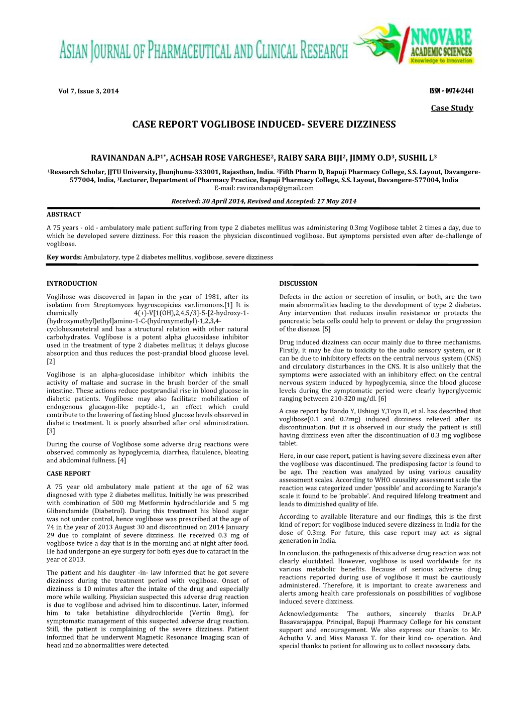 Case Report Voglibose Induced- Severe Dizziness