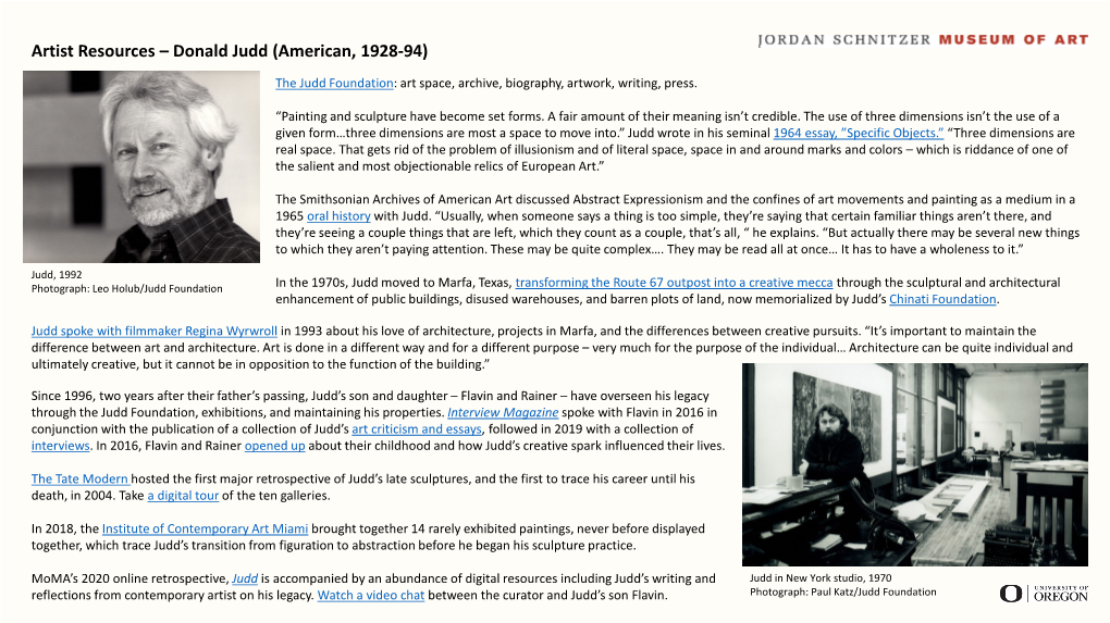 Artist Resources – Donald Judd (American, 1928-94)