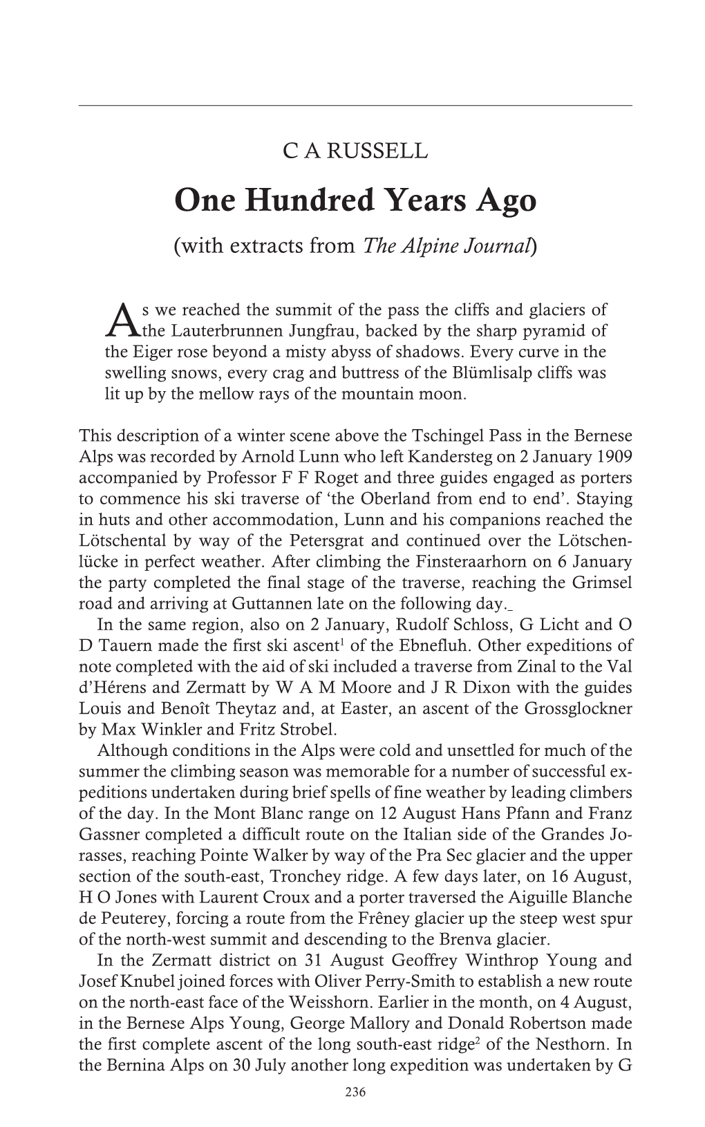 One Hundred Years Ago (With Extracts from the Alpine Journal)