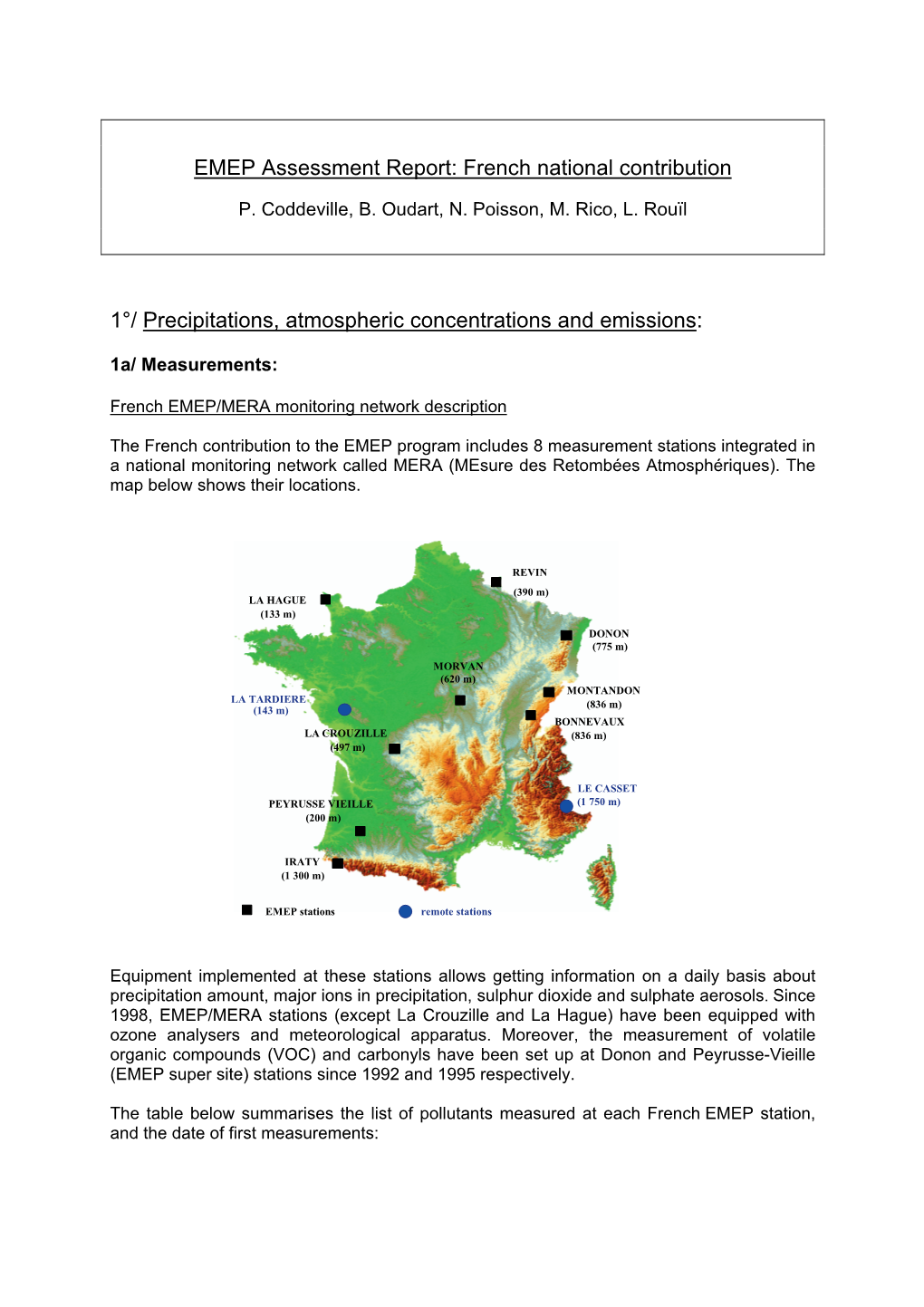 EMEP Assessment Report: French National Contribution 1