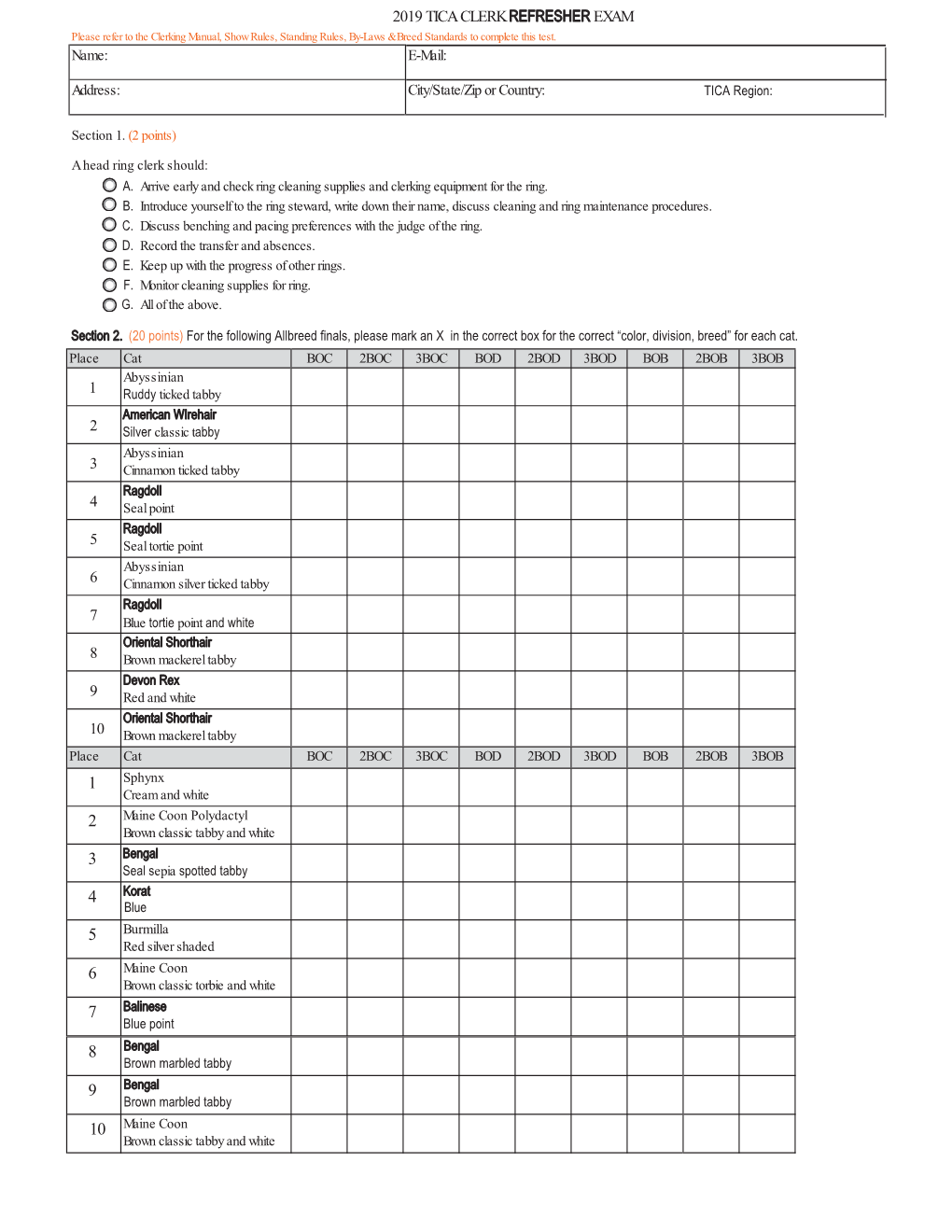 2019 Tica Clerk Refresher Exam 6 7 8 9 10 1 2 3