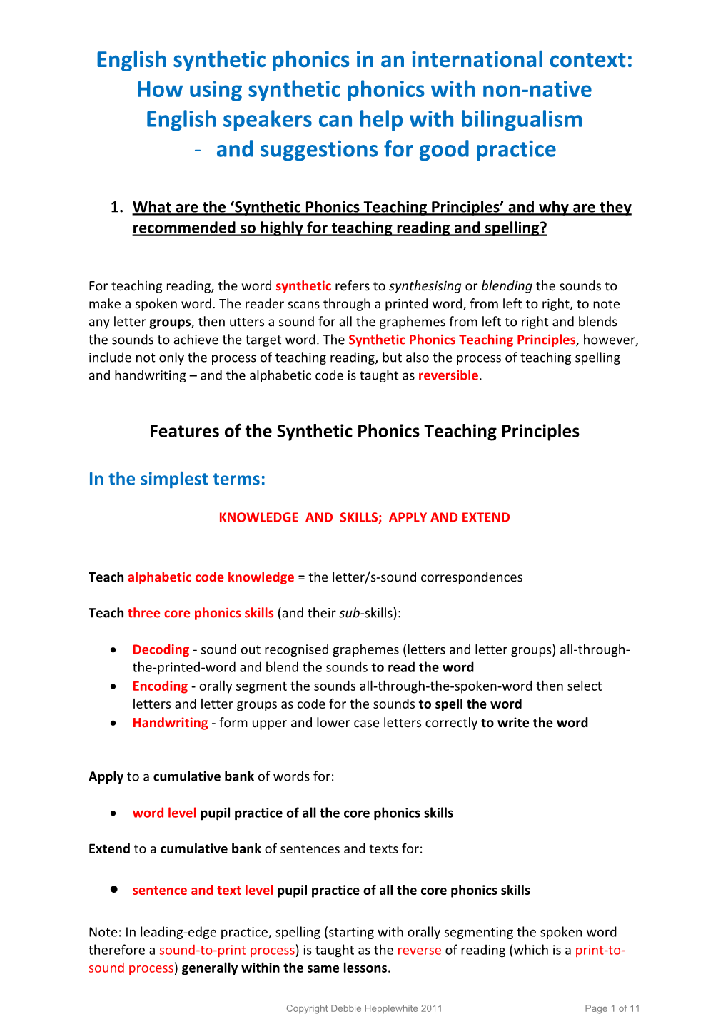 English Synthetic Phonics in an International Context