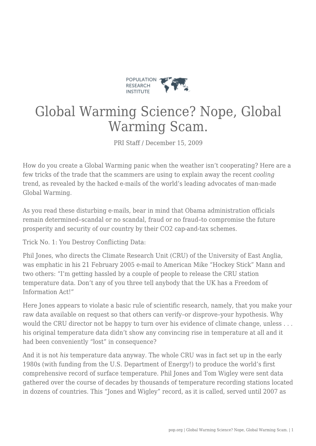 Global Warming Science? Nope, Global Warming Scam